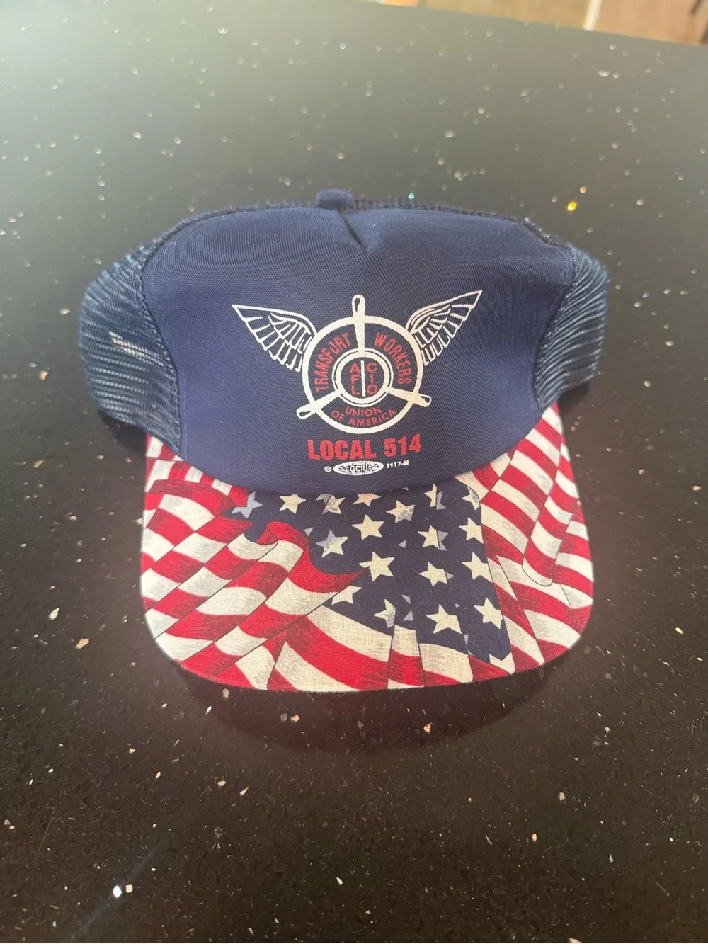 Local 514 Union Trucker Hat with American Flag Brim